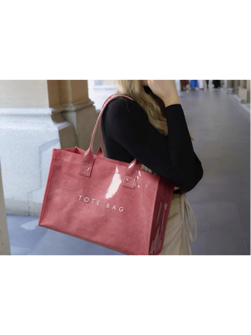 KALIDI Tote Bag Women Kraft Paper Pink Large - Picture 6 of 8